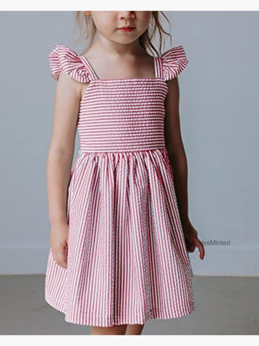 Girls Summer Dress Spaghetti Strap Beach Sundress Ruffle Sleeve Casual - Picture 2 of 7